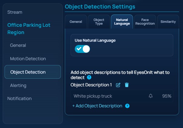 EyesOnIt Monitoring Object Detection Settings