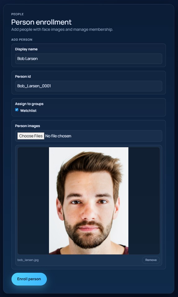 EyesOnIt Face Recognition Person Enrollment