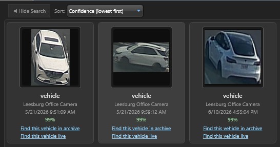 Investigation results grid with detection thumbnails
