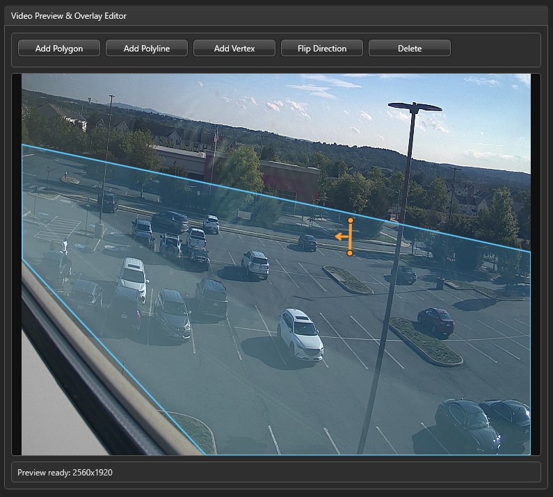 Boundary line with direction arrow on the video preview