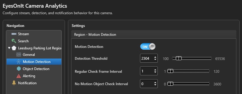 Motion detection settings