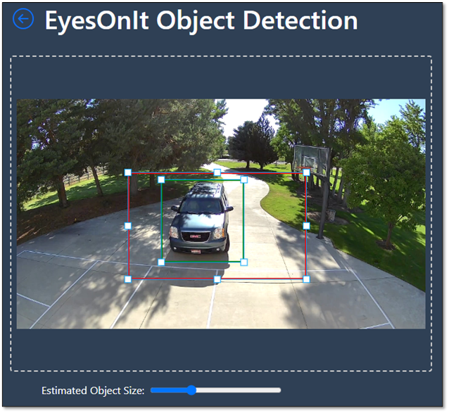 EyesOnIt detection region and object size