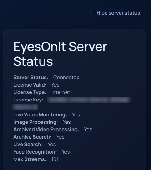 EyesOnIt Dashboard License Status