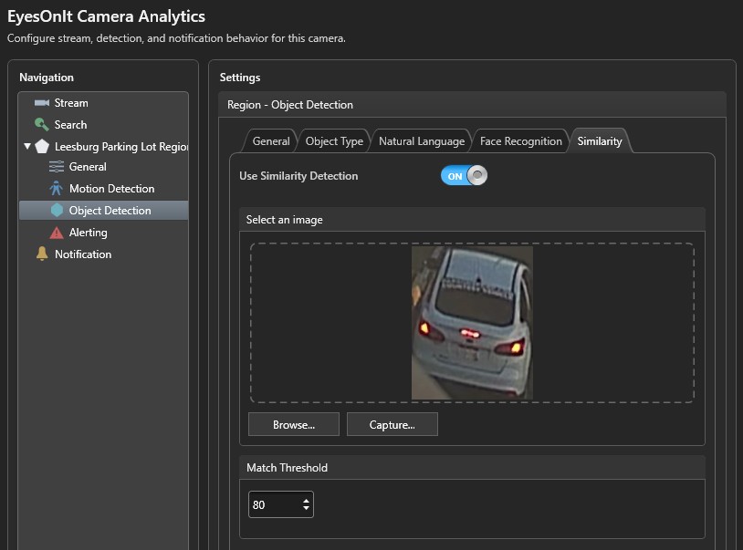 Similarity detection settings with reference image