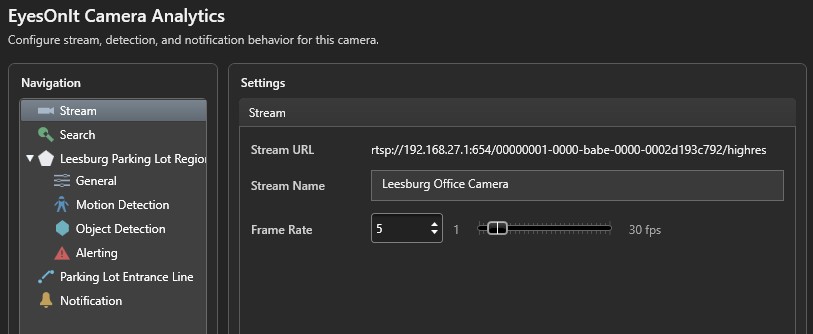 Stream settings panel