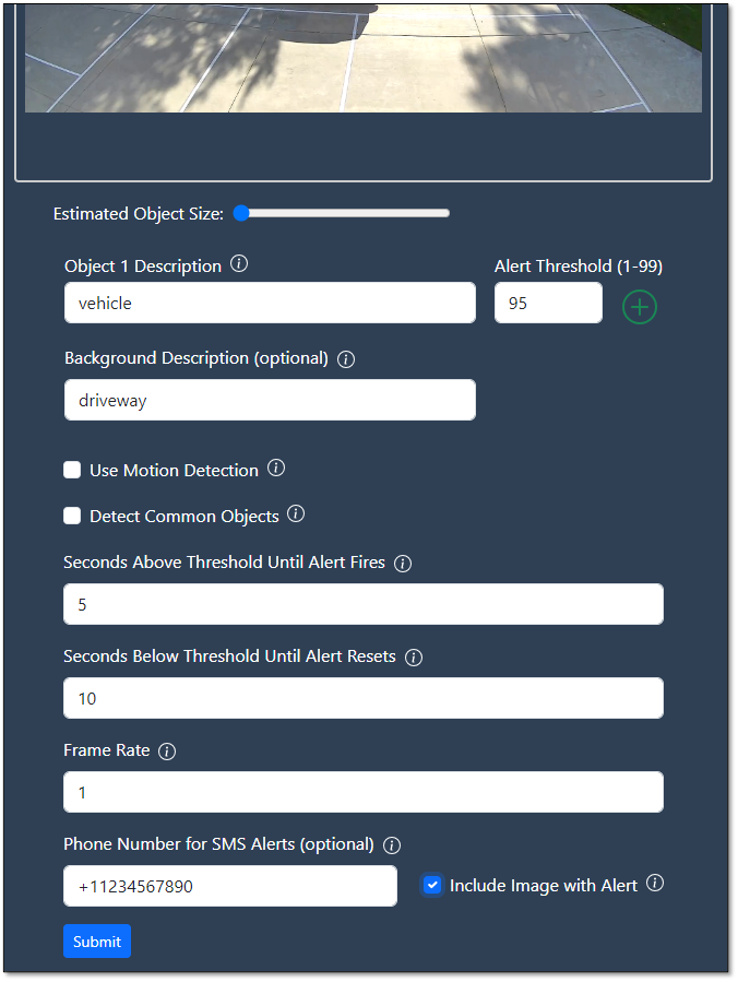 EyesOnIt Video Processing filled inputs